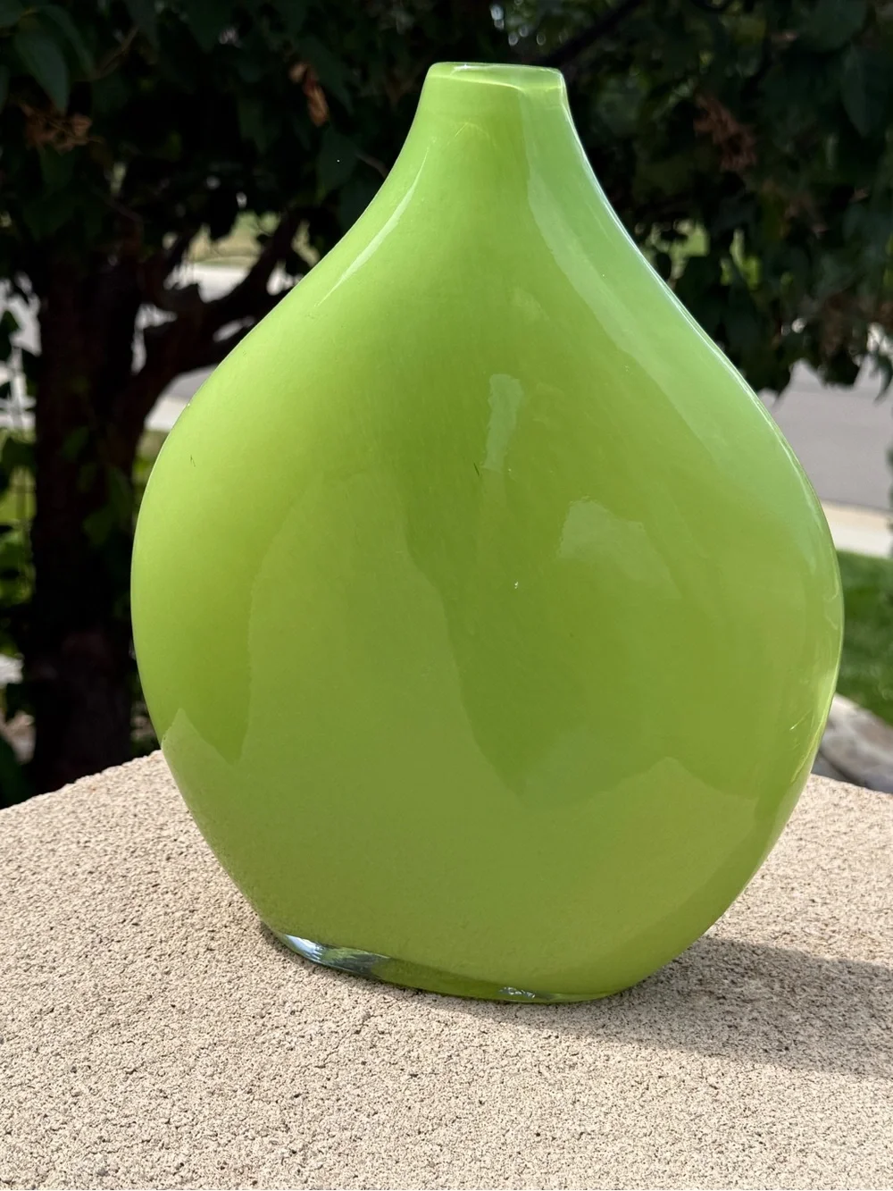 Crate & Barrel Vase Glass Green Lime Cayman Encased White Teardrop Blown Poland